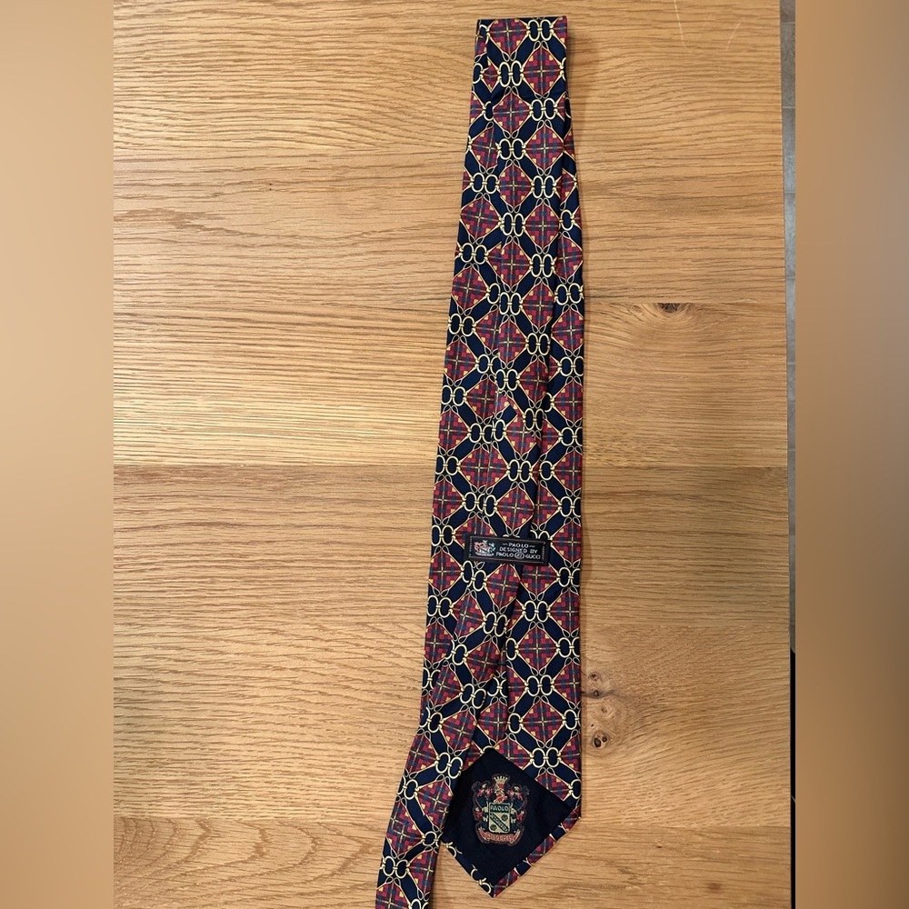 Paolo Gucci Navy Blue Horsebit Silk Neck Tie 100% Silk - Picture 5 of 8
